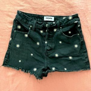 RSQ Black denim shorts with flower detail